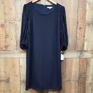 Sandra Darren 3/4 Lace Sleeve Shift Semi Formal Navy Blue Size 16 New